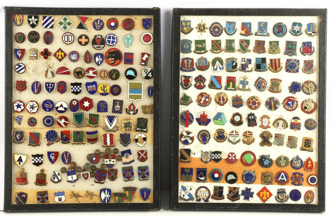 189 POST WAR US ARMY DISTINCTIVE UNIT INSIGNIA: Infantry, artillery, engineers, and more. Riker mounts are not included.