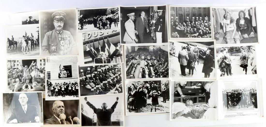 WWII & POST WAR PRESS PHOTOS NUREMBERG TOJO MORE: Includes press photos of the Nuremberg trial, Hideki Tojo's suicide attempt, Charles de Gaulle's speeches, Mussolini's corpse and more.