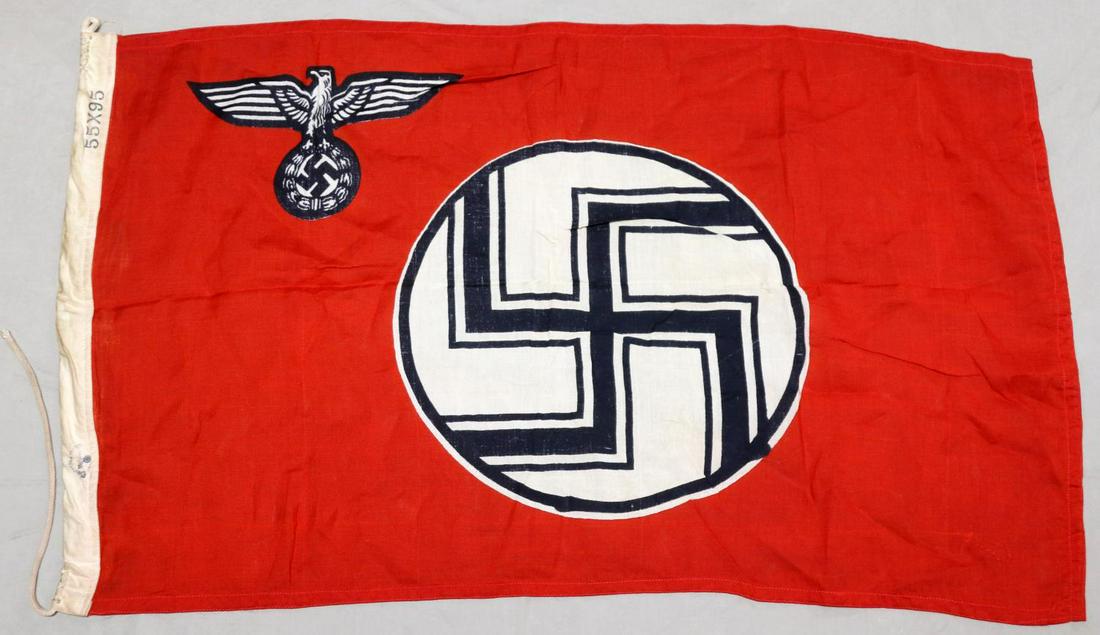 WWII GERMAN THIRD REICH NSDAP WAR FLAG: Hoist ink stamped Deutsches Reich and 55 X 95. Very good condition. Fluoresces. Unauthenticated, sold as is.