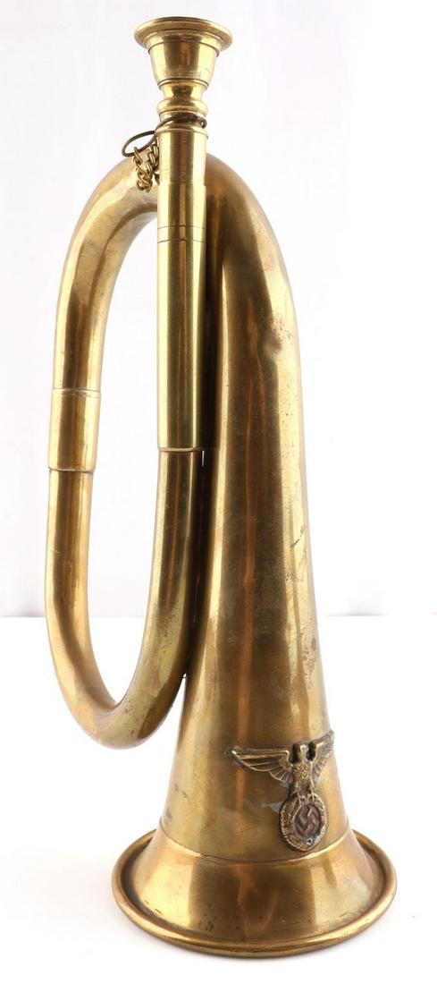 WWII GERMAN REICH STURMABTEILUNG PARADE BUGLE: Small and in good condition with a few dents throughout. Parteiadler found on top of bugle.