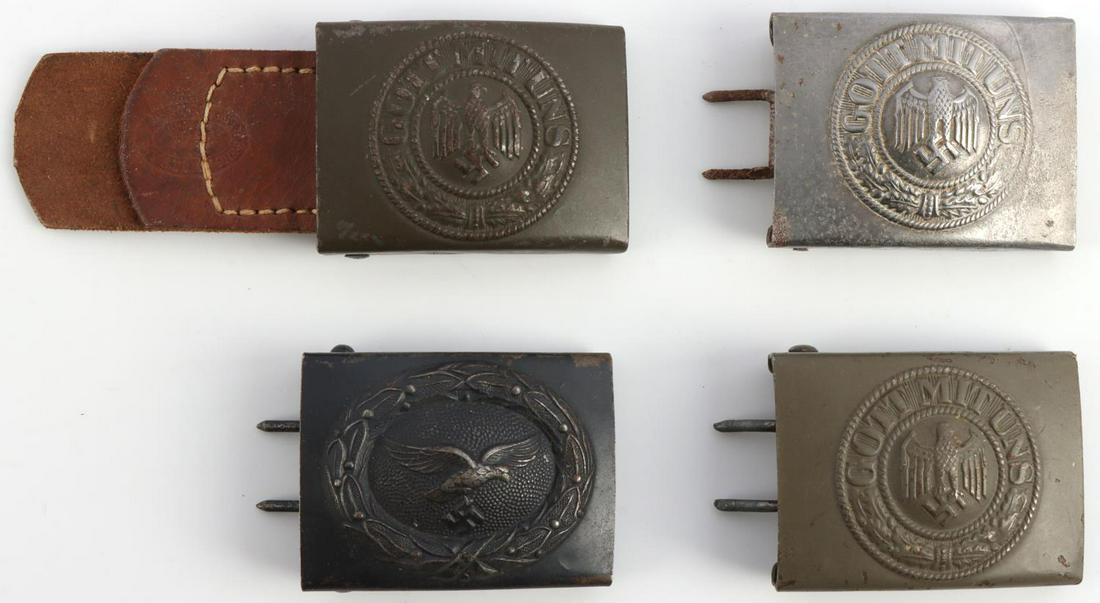 4 WWII GERMAN ARMY HEER AND LUFTWAFFE BELT BUCKLES: Steel belt buckles for Heer or Luftwaffe. Two marked B & N. Measure 2.5 inches. Very good condition.