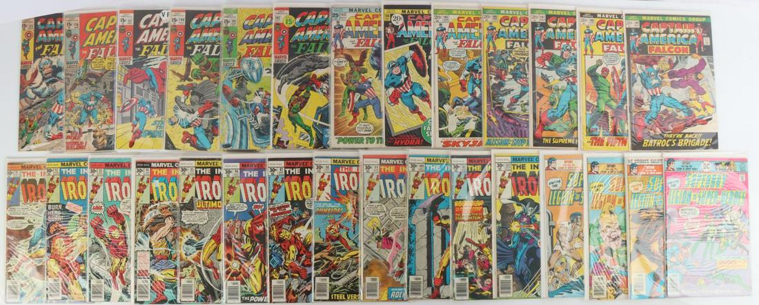 29 BRONZE MARVEL COMICS CAPTAIN AMERICA IRON MAN: 29 Marvel Comic Books from the Bronze age (1970-1978). 13 Captain America and the Falcon, 12 The Invincible Iron Man, and 4 Super Boy Starring the Legion of Super-Heroes. All in fair to very good cond