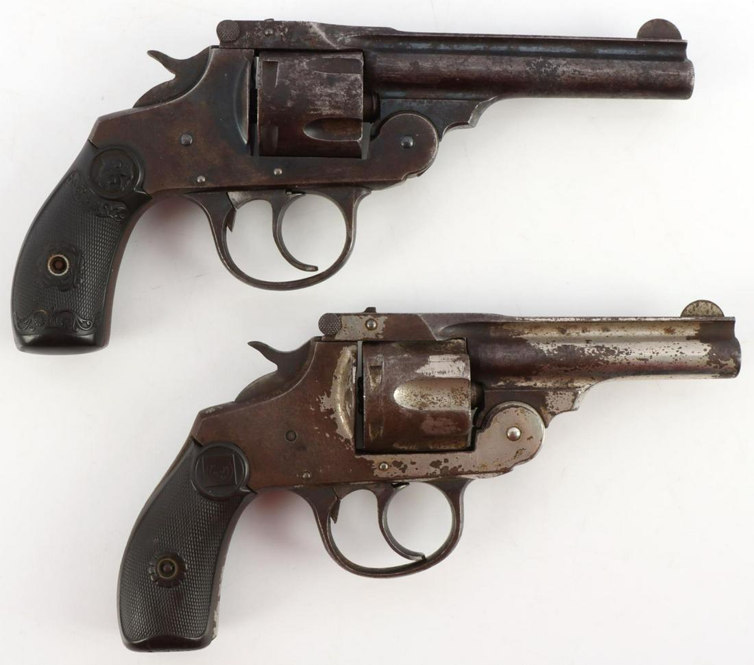 TWO IVER JOHNSON ANTIQUE DA REVOLVERS .32 & .38: Both from late 1800's or early 1900's. Both with clear bores that have some surface loss present. The .32's action is very finicky and definitely needs work. The .38's action functions without issue. 