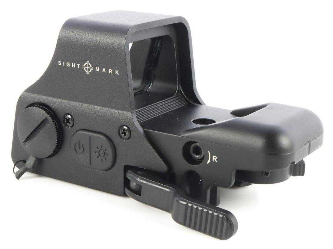 SIGHTMARK REFLEX RED DOT SIGHT W/ QUICK RELEASE: Some wear but overall very clear optics. Four different reticules with green or red coloring. Very good overall condition.