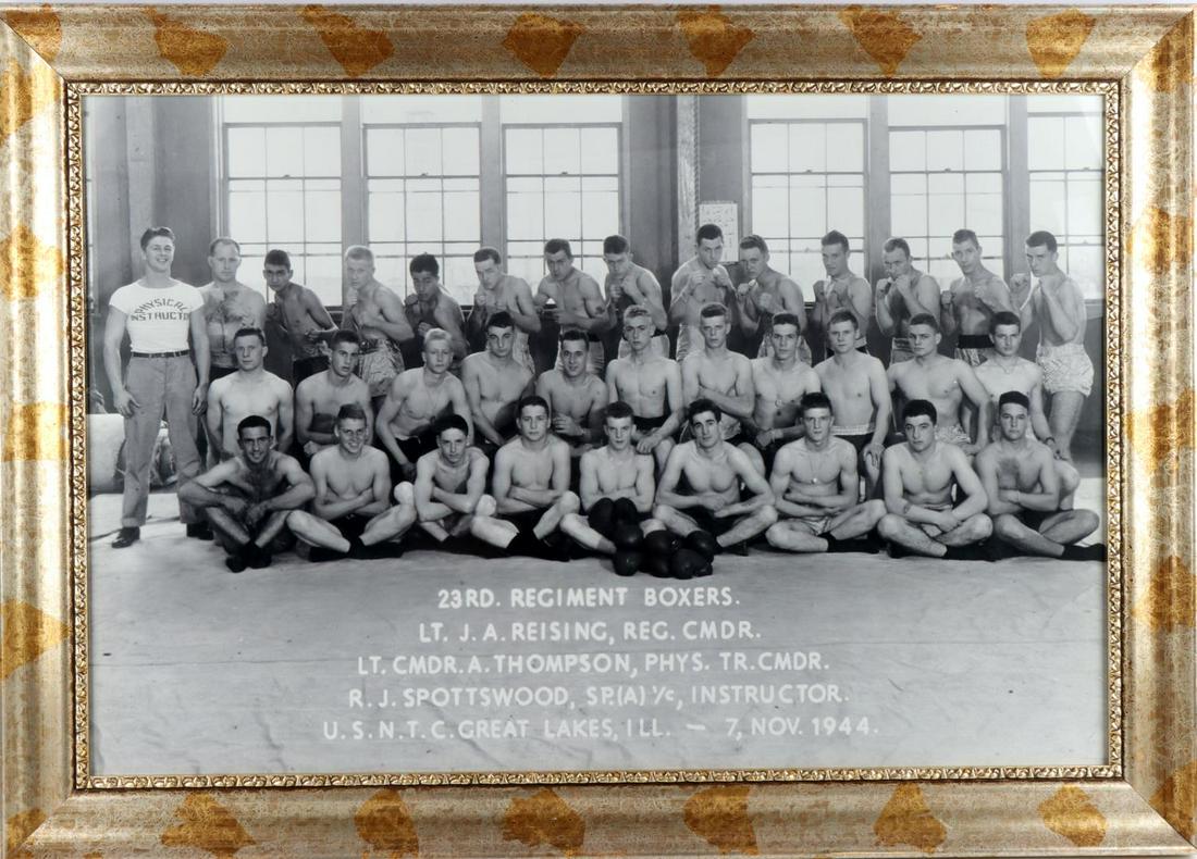 WWII 1944 23RD REGIMENT BOXERS GROUP PHOTO: In very good condition. Measures 29x42 inches framed. Frame can be removed upon winning bidder's request to reduce shipping costs.