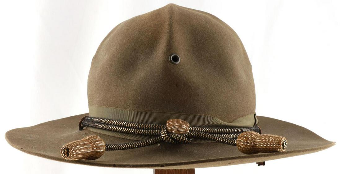 WWI JOHN STETSON CAMPAIGN HAT W OFFICERS CORD: Cord is in very good condition. Hat is mothed.