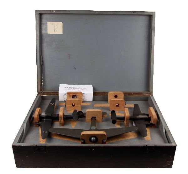RARE CRATED BOX SET ID MODELS FIUB94-003/1: These extremely rare 1/50 scale Nazi Luftwaffe wooden models were most likely made between 1935-1945 by the firm J. Schowanek in the western regions of Czechoslovakia. There were twelve sets in the se