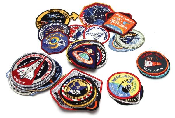 SPACE PROGRAM PATCH LOT GEMINI SHUTTLE APOLLO: Collection of space program patches 47 total, rare Gemini, Apollo, Skylab, Viking, Space Shuttle including the very scarce Teacher in Space.