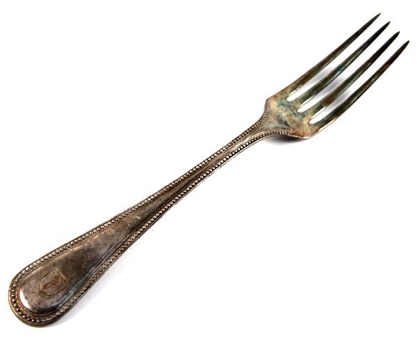 WWII GERMAN GOERING CREST SILVER DINNER FORK: WWII German silver dinner fork with Hermann Goering crest on handle. Very good condition
