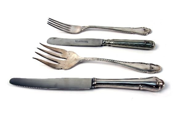 WWII LUFTWAFFE SILVERWARE & SERVING FORK: WWII three pieces Luftwaffe silverware, and large serving fork. Fork made by Wellner with Reichsmarshall emblem. Overall in very good condition.