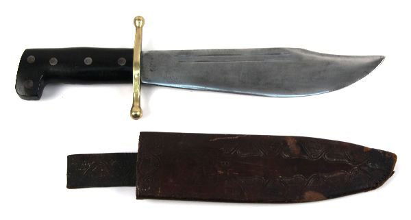 WWII COLLINS & CO. LEGITIMUS V44 FIGHTING KNIFE: Very rare WWII V-44 USMC "Gung Ho" fighting knife. This V-44 was made by Collins. The blade is stamped with the Collins Legitimus No. 18 logo. The blade itself measures 9 7/16 inches, overall length m