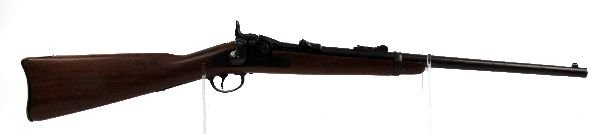 SPRINGFIELD TRAPDOOR .45-70 RIFLE SHORTENED: Springfield Trapdoor .45-70 carbine, shortened from a full rifle. Marked "US SPRINGFIELD" on lock plate, with "U" marked barrel band, and "US" butt plate. Stock is not original, but of very good quali