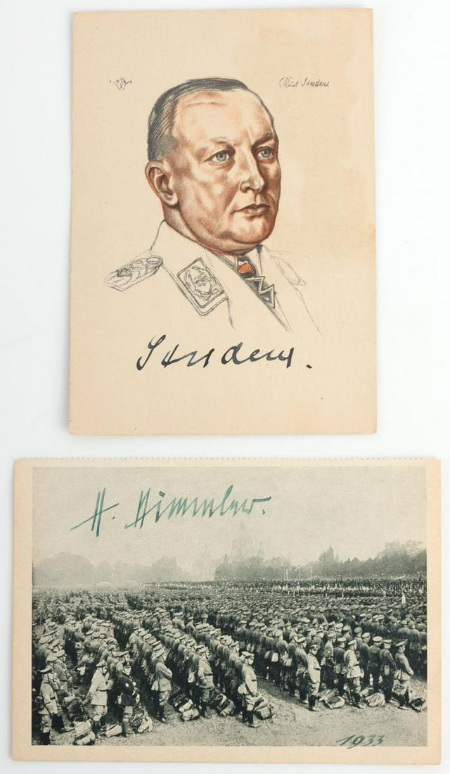WWII GERMAN HIMMLER AND KURT STUDENT AUTOGRAPHS: Both postcards signed in pen. They measure 5 3/4 X 4 1/4 inches. Very good condition. Himmler autograph is dated 1933.