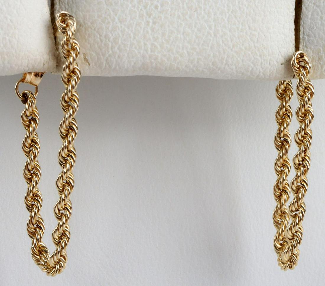 10K YELLOW GOLD ROPE CHAIN EARRINGS: Stamped "10K" on posts. Total weight .4 grams. This lot has a reserve.