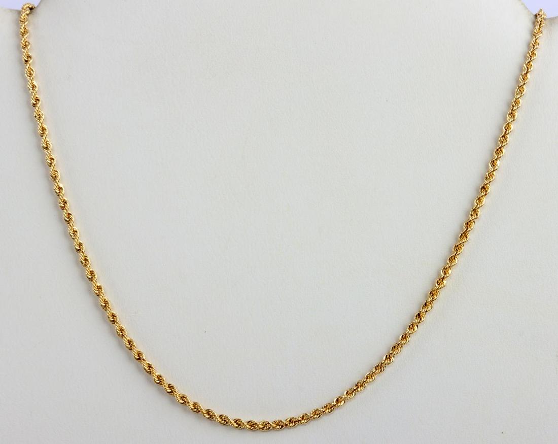 10K YELLOW GOLD ROPE CHAIN NECKLACE 10 INCH: Stamped "10K" on tag next to clasp. Total weight 1.7 grams. This lot has a reserve.