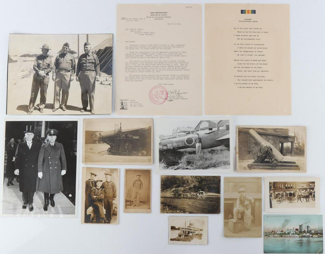 13 RARE PHOTOGRAPH LOT OLD WEST BUCKAROO WWI WWII: Great lot includes War Department from spouse of Silver Star and Purple heart recipient in WWI Lt. John D. Steele 128th Infantry, she is attempting to get duplicate medals, a WWI Invictus poem, Buckar