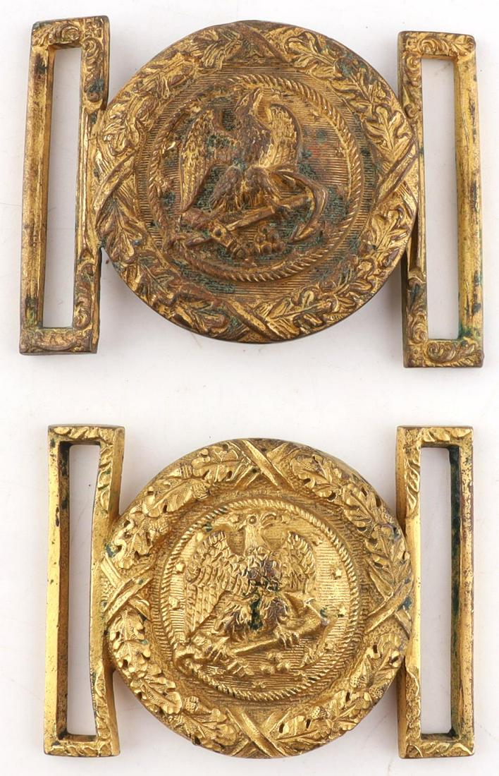 2 CIVIL WAR USN NAVY OFFICER SWORD BELT BUCKLE LOT: Civil War era 2 piece belt buckles, un marked, very good original condition.