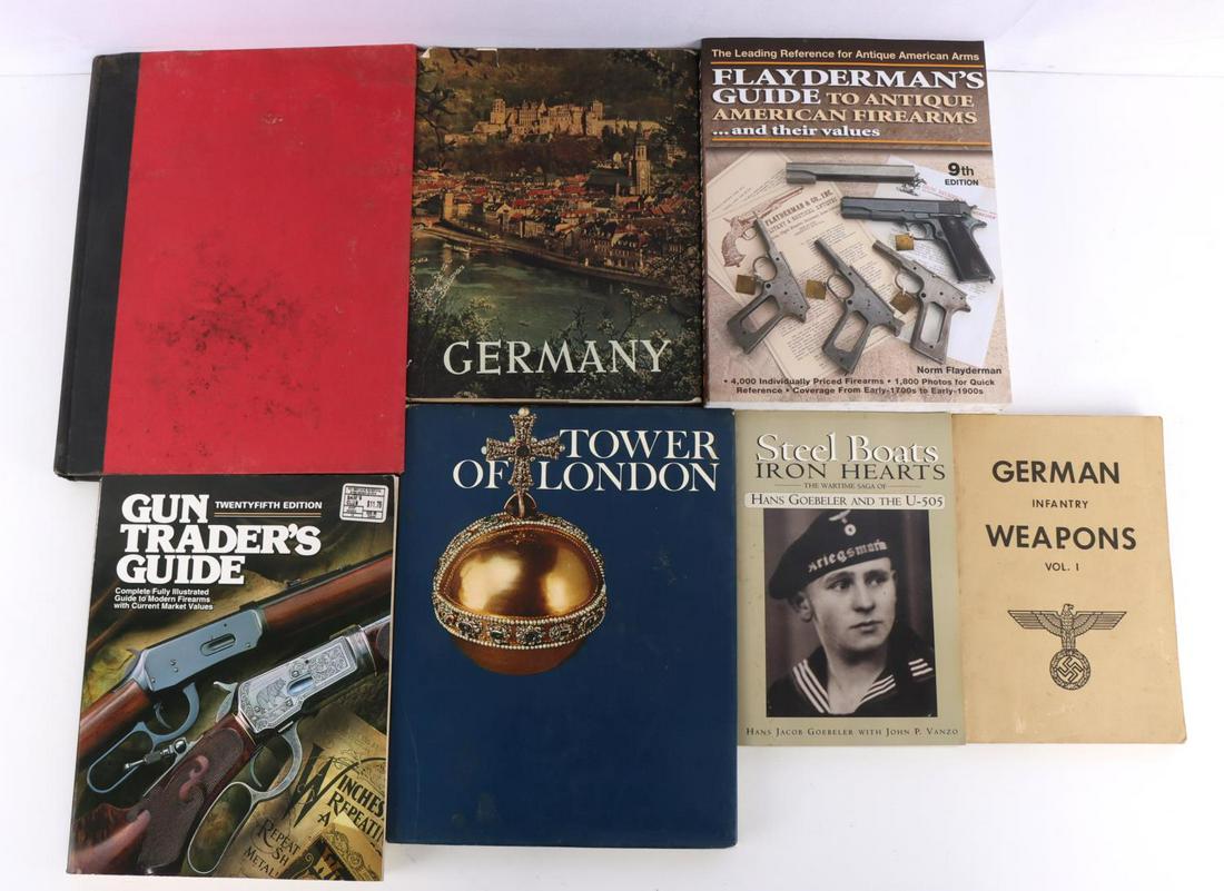 7 BOOKS ON WWII GERMANY ANTIQUE FIREARMS & MORE: Includes two gun price guides, a guide to German infantry weapons, "Sieg Heil," and more. All books in good legible condition.
