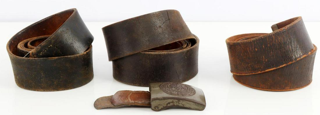 WWII GERMAN REICH HEER BELTS & BUCKLE 1940 RZM: Three leather belts, one is marked "RZM". Buckle marked "1940". As photographed.