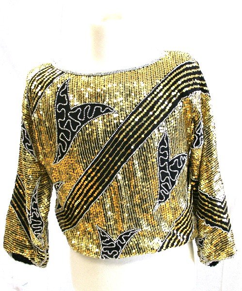 JEFFREY LAWRENCE FOR LAWRENCE BENTLEY SEQUIN TOP: 100% Silk beaded and sequin top . Tag reads "Jeffrey Lawrence for Lawrence Bently 100% Silk Dry Clean Only." Size medium/ large. Appears to have all beading and sequins. Condition: Overall in very goo