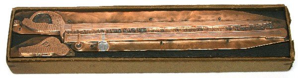 ORIGINAL CARL EICKHORN COPPER PRINTING PLATE: Original Carl Eickhorn copper printing cliche of an Imperial Prussian sword, "Modal #176." Noting that the Eickhorn firm decided to go forward with a single ring (as opposed to a double ring scabbard)