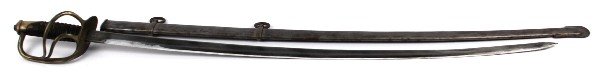 MODEL 1860 CIVIL WAR CAVALRY SABER: Civil War model 1860 Cavalry saber, the blade has been buffed and re sharpened as has the scabbard. un marked. Made in Spain