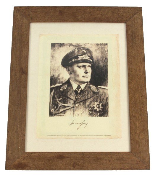 WWII HERMANN GOERING PERIOD PRINT: Framed period Hermann Goering print. Measures 19 by 20 inches. Some foxing other wise very good condition.
