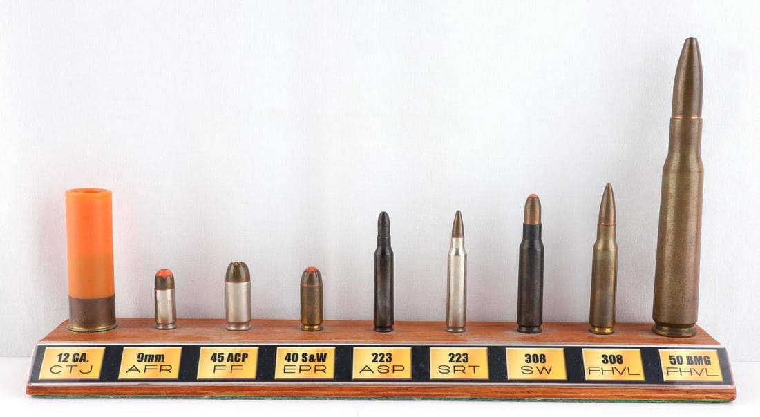 Wood Stand Bullet Round Caliber Samples Identified Auction
