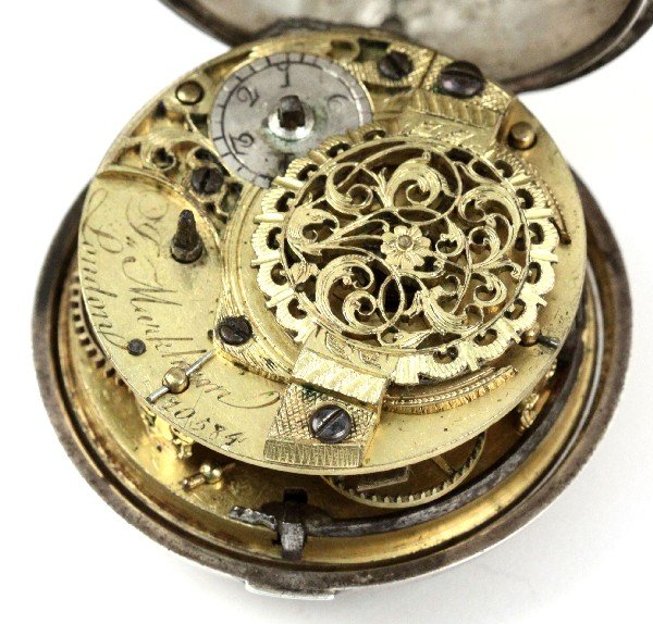 18TH CEN STERLING MARKHAM FUSEE POCKET WATCH - 6