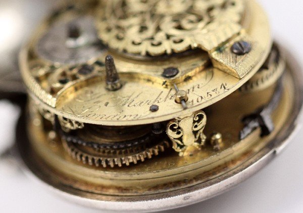 18TH CEN STERLING MARKHAM FUSEE POCKET WATCH - 8