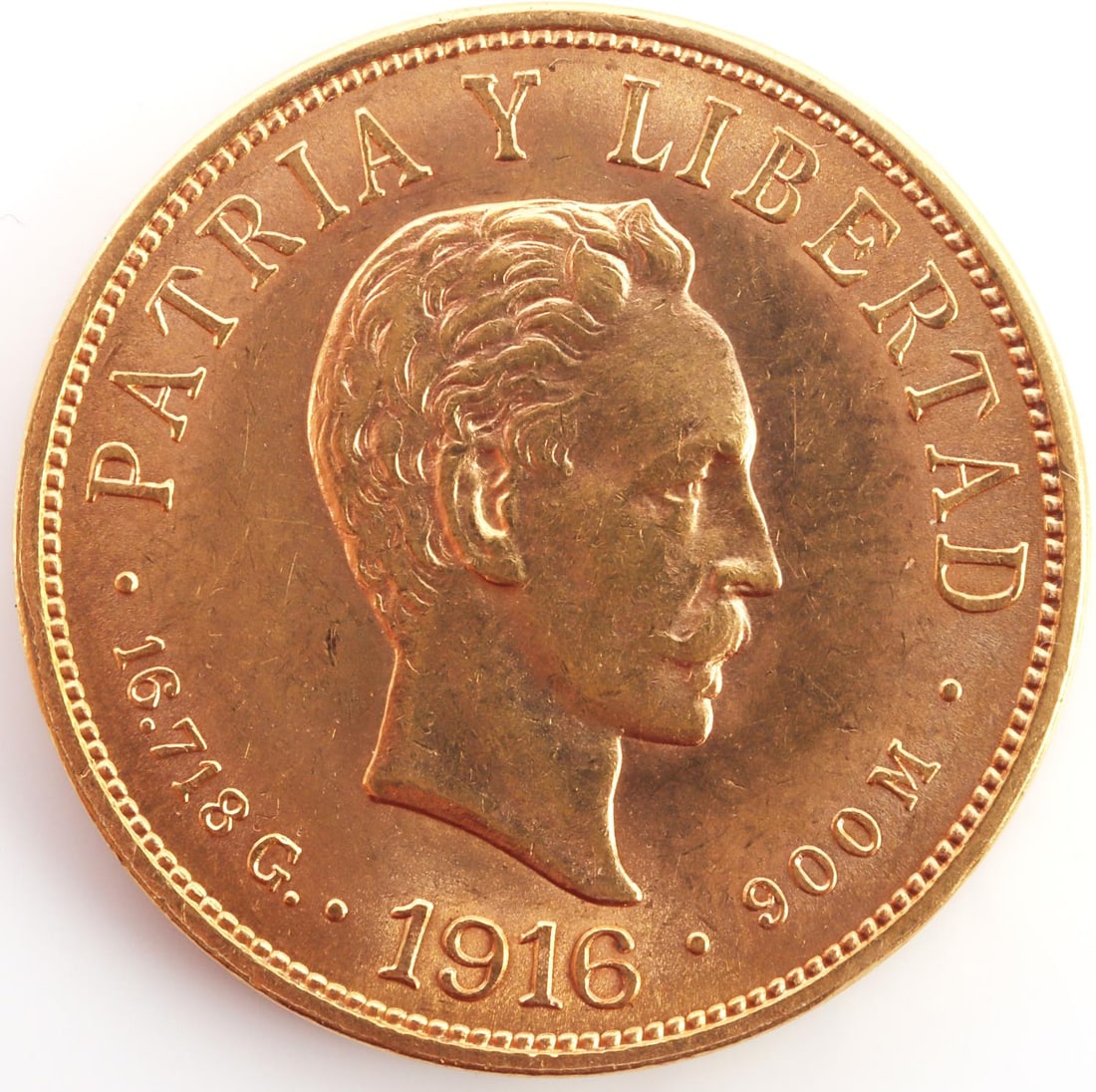 1916 GOLD CUBA DIEZ PESOS 1/2 OZ COIN UNC: Very nice example, 1/2 oz purity. This lot has a reserve.