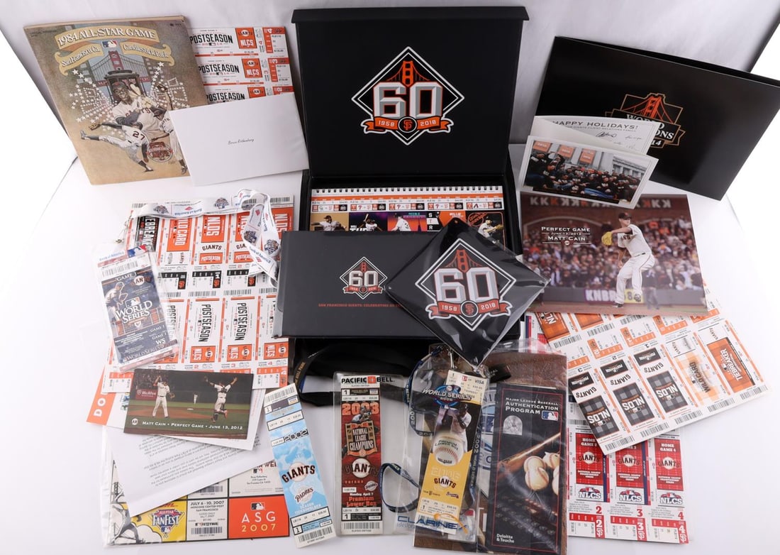 SAN FRANCISCO GIANTS WORLD SERIES NLDS TICKET LOT: Assorted lot of tickets for various seasons of the San Francisco Giants including full sheets for the 2012, 2014, and 2016 post seasons with World Series tickets. One used 2010 World Series Game 1 tic