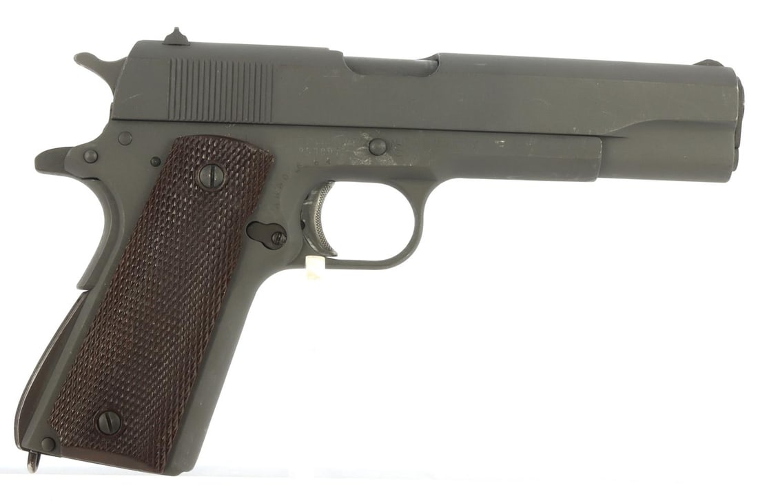 PARKERIZED REMINGTON RAND M1911 GOVT MODEL PISTOL: WWII parkerized M1911. Marked United States Property. 5 inch barrel. From the Civilian Marksmanship Program. Bakelite grips. Smooth action and strong rifling. Intermittent scratching present. FFL or C