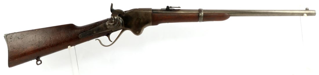 CIVIL WAR 1860 MODEL SPENCER CARBINE: Very nice example, smooth tight action, bore clear and bright, maker stamped but mild pitting partially obscures, very faint cartouche behind saddle ring, some very slight non detracting loss to stock