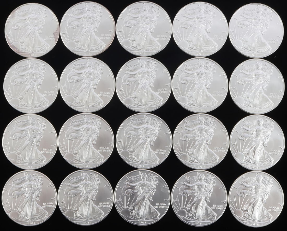 20 COIN U.S. MINT ROLL 2011 SILVER AMERICAN EAGLES: All brilliant uncirculated This lot has a reserve.