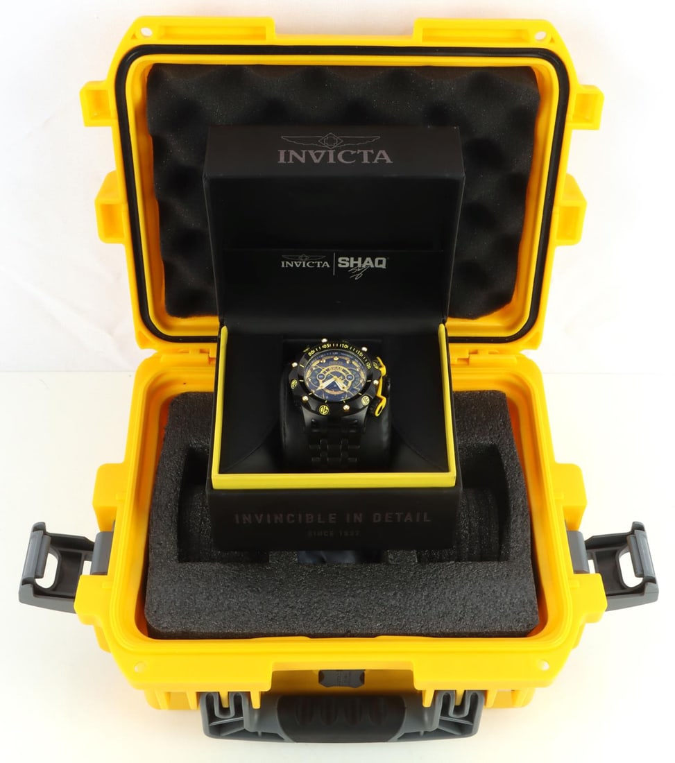 MEN'S INVICTA SHAQ 37460 LIMITED EDITION WATCH: 51mm stainless steel case, stainless steel bezel, screw down crown, flame fusion crystal, swiss quartz movement Z60, 500M water resistance, stainless steel band 210mm. 10 inset white diamonds. This lo