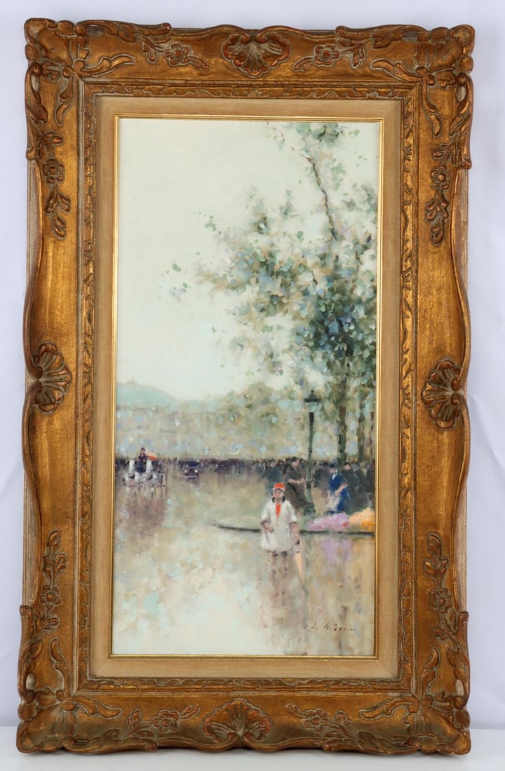 ANDRE GISSON IMPRESSIONIST OIL ON CANVAS: Oil on canvas painting by Andre Gisson (American 1921-2003) His works have been exhibited in leading art galleries throughout the country for over four decades, as a solo show extended from New York,