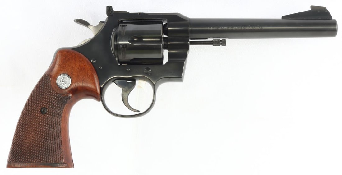 BOXED COLT OFFICER'S MODEL MATCH 22LR REVOLVER: Unfired boxed Colt Officer's Model Match 22LR revolver. 5 7/8 inch barrel. Blue finish. Smooth double action. Wood grips. Rear sight. FFL required for transfer. No international shipping. Know your st
