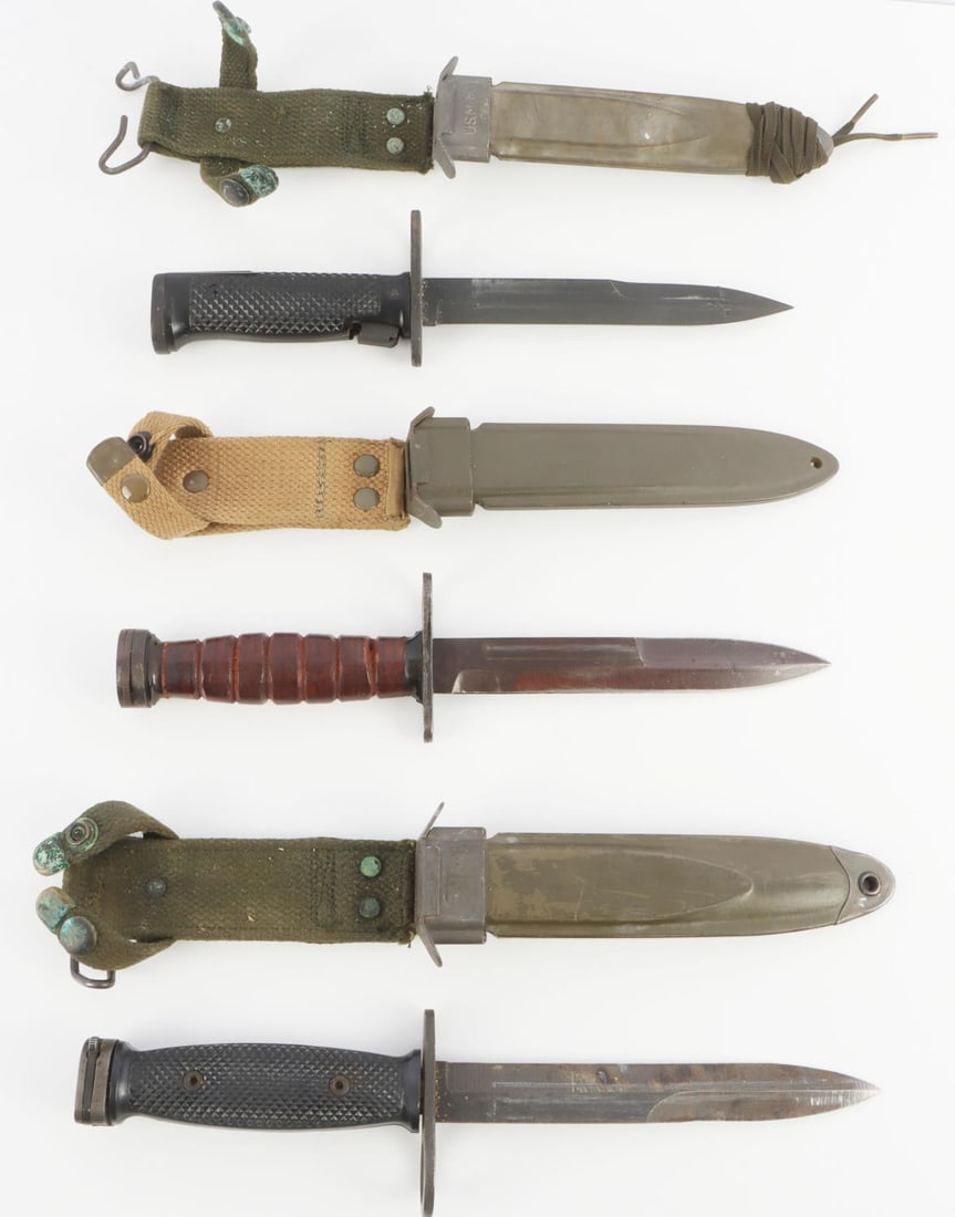 POST WWII M7 & M5 FIGHTING KNIFE BAYONET: Both in good condition, M5 marked "Imperial". M7 marked "BOC". Also includes "Kiffe Japan" marked M4 bayonet knife.