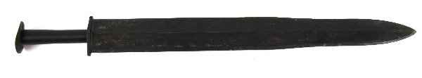 REPRODUCTION CHINESE WARRING STATES BRONZE SWORD: Reproduction Chinese warring states bronze short sword. Blade measures just over 16 inches. Overall good condition.