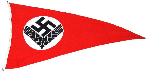 WWII GERMAN RAD LABOR CORPS TRIANGULAR PENNANT: WWII German RAD labor corps triangular pennant. Measures approximately 48 inches at base, and 96 inches on sides. Very good condition.