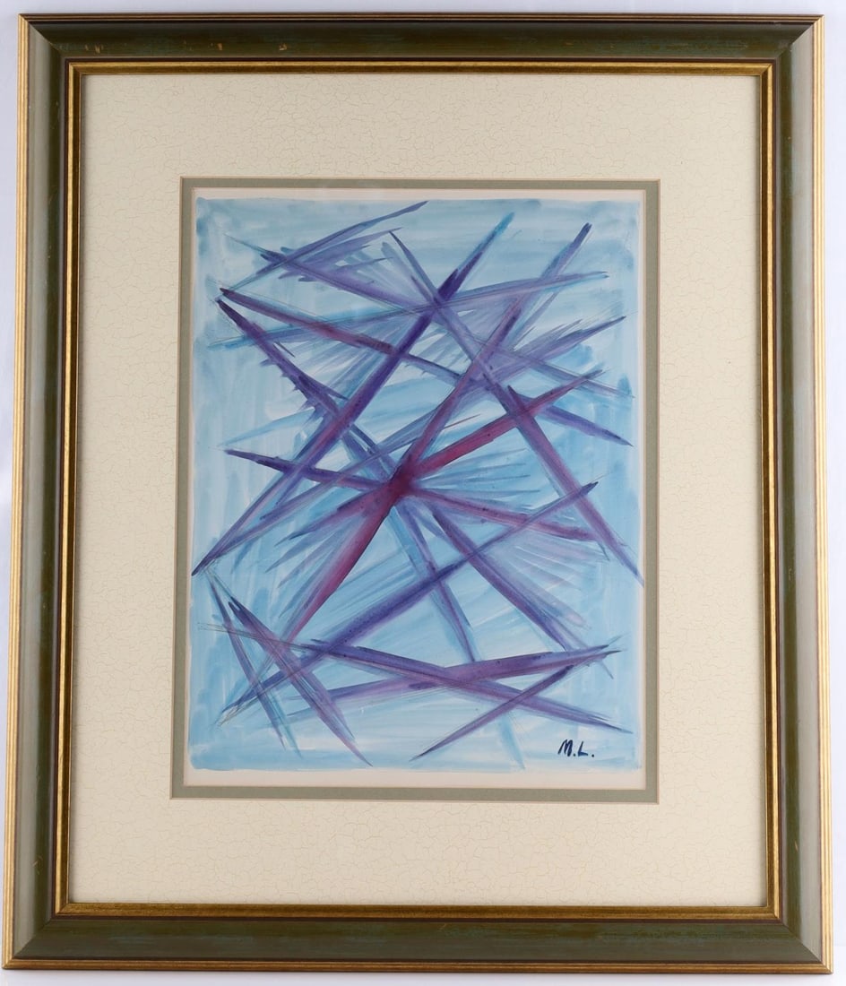 AFTER LARIONOV MODERN RUSSIAN WATERCOLOR PAINTING: Watercolor painting in the style of Mikhail Fyodorovich Larionov (French/Russian, 1881–1964) Russian avant-garde painter who worked with radical exhibitors and pioneered the first approach to abstra
