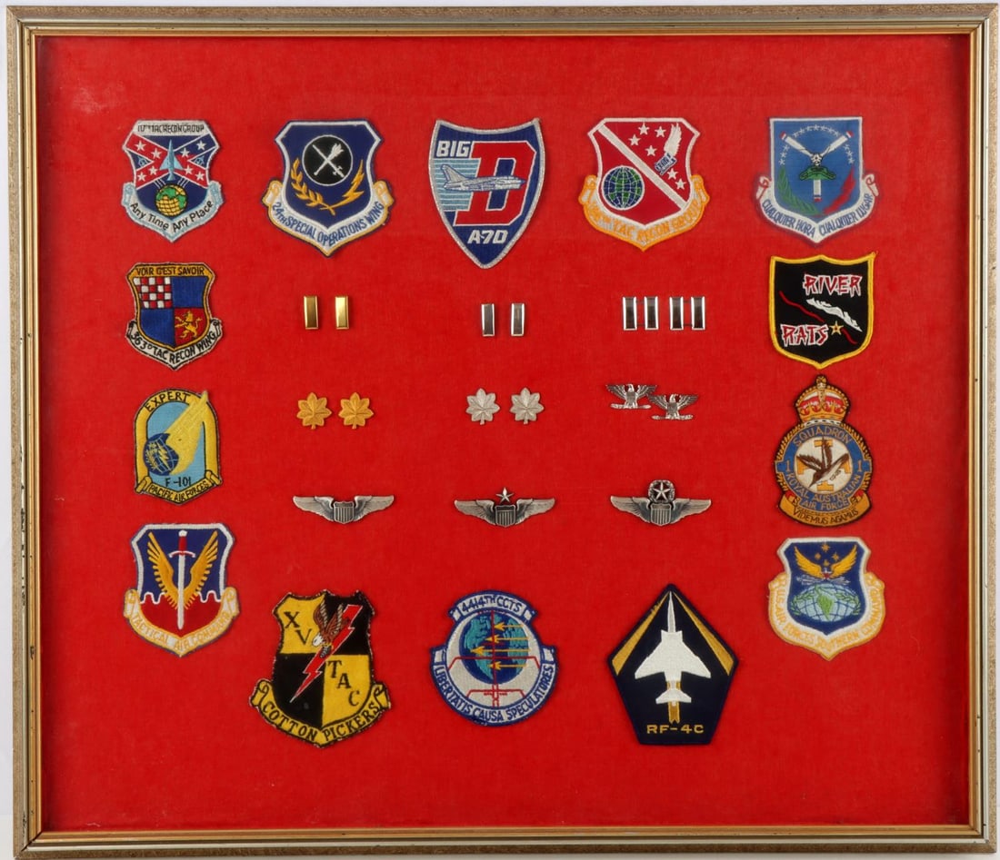 WWII VIETNAM COTTON PICKERS RIVER RAT AUSTRALIA: Patch and Pilot to Command pilot wings collar insignia, Kings Crown pre 1952 Australian air force patch, possible in country made 15th Tac Cotton Pickers patch and more as photographed, contained in 2