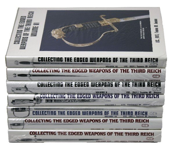 SET COLLECTING EDGED WEAPONS OF THE THIRD REICH: Complete set of Collecting Edged Weapons of the Third Reigh, by LTC (Ret.) Thomas M. Johnson. Set is missing Volume II, which is out of print. Books are new in original wrapping.