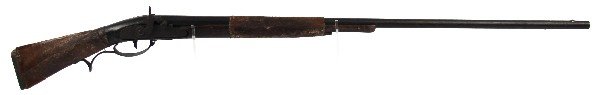 INDIAN TRADE MUSKET PERCUSSION CONVERSION: Indian trade musket, appearing to be from the Northeast region. Lock plate shows evidence of conversion from flintlock to percussion. Fore stock and butt stock wrapped in deer hide. In the rough condi