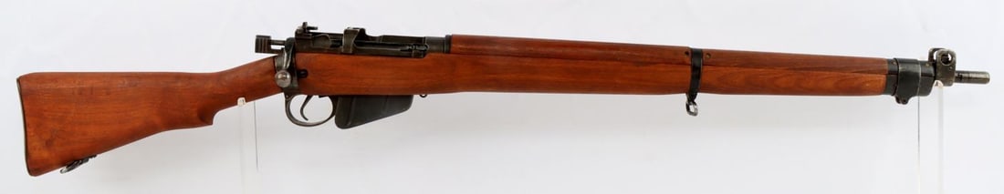 WWII SAVAGE ENFIELD NO 4 MK 1 LEND-LEASE RIFLE: WWII Savage Arms, Enfield No. 4 Mark I, .303 caliber, British bolt-action rifle. Left side of the receiver is marked, "S No. 4 MKI" and "US PROPERTY". Fixed blade front sight and foldable rear sight(m