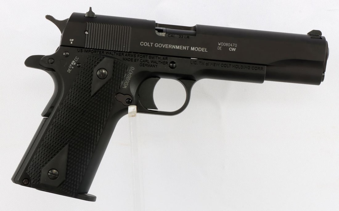 WALTHER COLT 1911 .22LR SEMI AUTOMATIC PISTOL NIB: New in box model #517.03.04. Includes owner's manual, a lock, two magazines, and tools. FFL required for transfer. No international shipping. Know your state laws before bidding. Caliber: .22LR Serial
