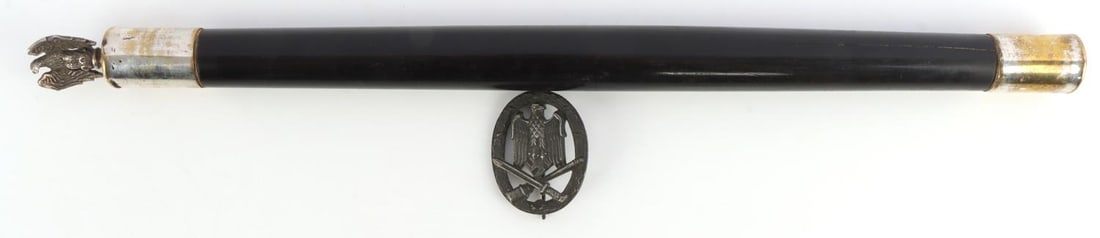 WWII GERMAN GENERAL ASSAULT BADGE & ITALIAN BATON: Two WWII German and Italian items. One WWII German General Assault badge. Obverse features a Reichsadler with a dagger and grenade below surrounded by an oak leaf wreath. Reverse marked "Frank & Reif
