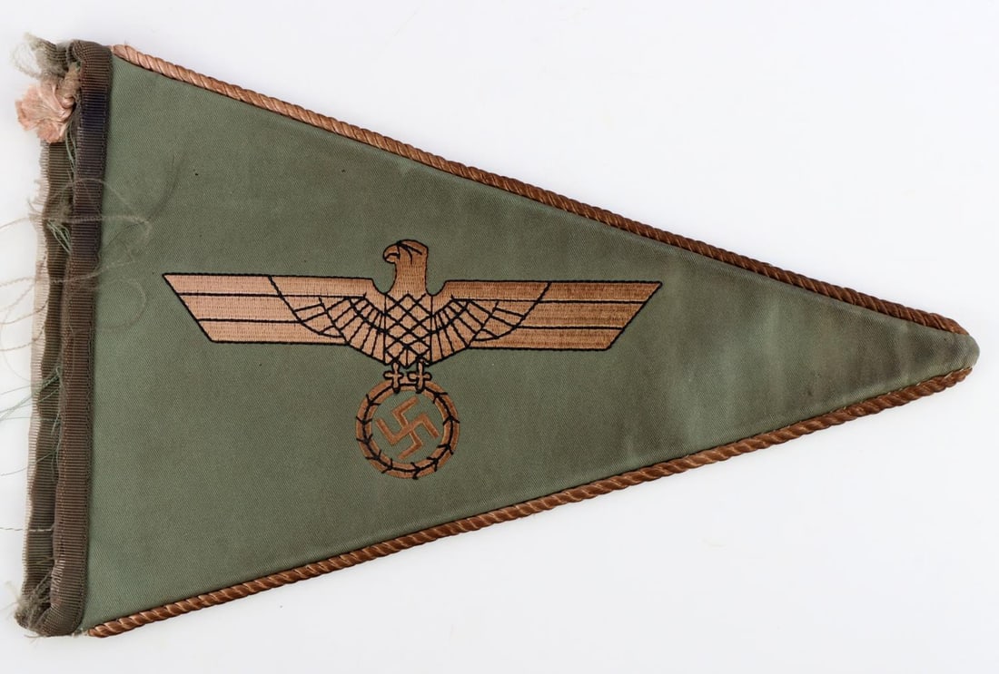 WWII GERMAN REICH HEER OFFICERS FLAG PENNANT: Measures 13 inches wide by 8 3/8 inches tall from hoist. Some wear at hoist, but good overall condition. Does not fluoresce. Very good construction.