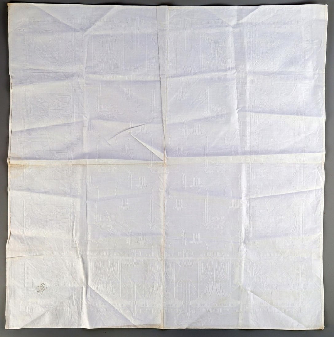 WWII GERMAN ADOLF HITLER MONOGRAMMED NAPKIN: Personally monogrammed "AH", gently used, very good original condition.